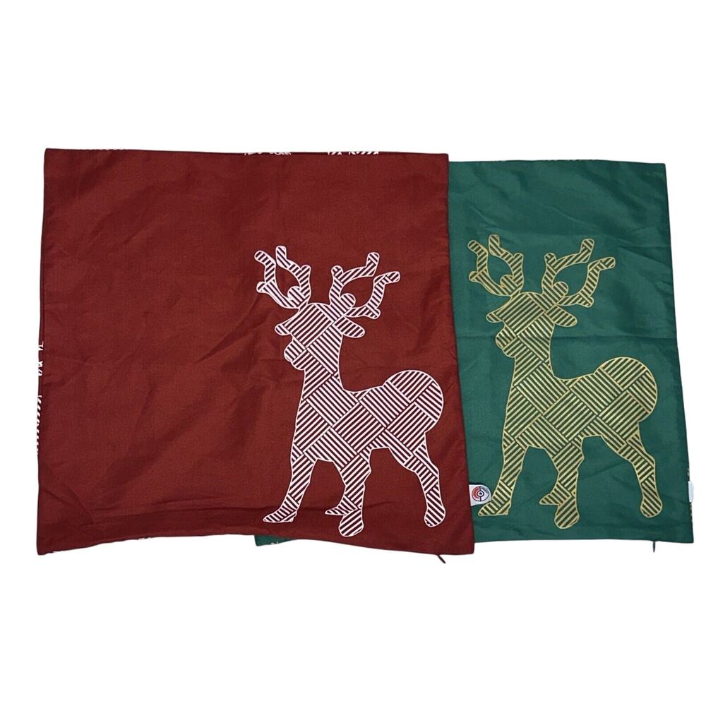 Pokémon Christmas Winter Pillow Covers Reindeers Green Burgundy Zip Lot of 2